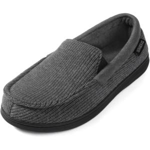 imageULTRAIDEAS Mens Carver Slippers Moc Loafer House Shoes Memory FoamCharcoal Grey