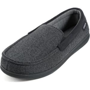 imageULTRAIDEAS Mens Carver Slippers Moc Loafer House Shoes Memory FoamTwill Black