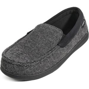 imageULTRAIDEAS Mens Carver Slippers Moc Loafer House Shoes Memory FoamTwill Grey