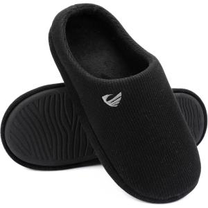 imageULTRAIDEAS Mens Comfy Memory Foam Slippers Indoor House Slippers for Men NonSlipBlack