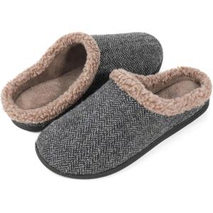 imageULTRAIDEAS Mens Fuzzy Winter Suede Slippers Memory Foam Indoor and OutdoorGrey