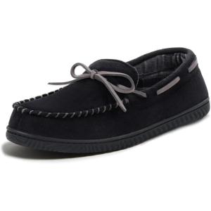 imageULTRAIDEAS Mens Luke Microsuede Moccasin Slippers with Tie Indoor OutdoorBlack