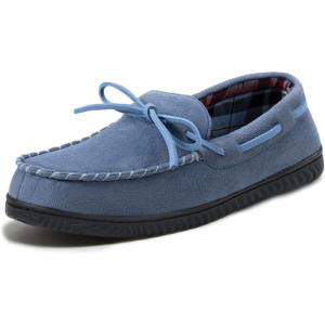 imageULTRAIDEAS Mens Luke Microsuede Moccasin Slippers with Tie Indoor OutdoorBlue
