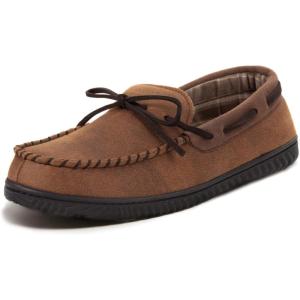 imageULTRAIDEAS Mens Luke Microsuede Moccasin Slippers with Tie Indoor OutdoorCamel
