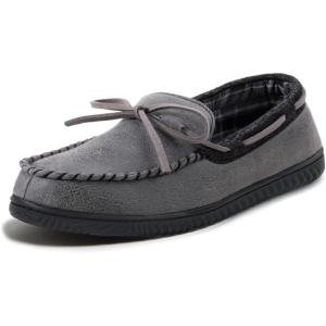 imageULTRAIDEAS Mens Luke Microsuede Moccasin Slippers with Tie Indoor OutdoorDark Grey