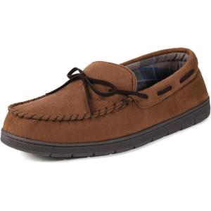 imageULTRAIDEAS Mens Luke Microsuede Moccasin Slippers with Tie Indoor OutdoorLight Coffee