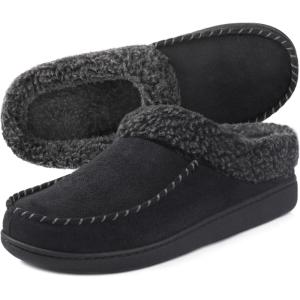 imageULTRAIDEAS Mens Nealon Moccasin Clog Slipper Slip on IndoorOutdoor House ShoesBlack