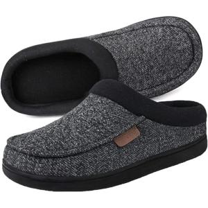 imageULTRAIDEAS Mens Nealon Moccasin Clog Slipper Slip on IndoorOutdoor House ShoesBlackGrey