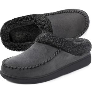 imageULTRAIDEAS Mens Nealon Moccasin Clog Slipper Slip on IndoorOutdoor House ShoesDark Grey