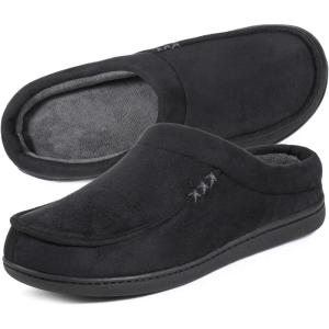 imageULTRAIDEAS Mens Nealon Moccasin Clog Slipper Slip on IndoorOutdoor House ShoesSuede Black