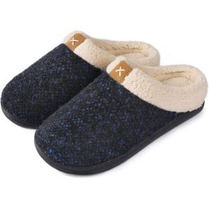 imageULTRAIDEAS Mens Slip On Slippers Sherpa Lined House Shoes with Memory Foam for Indoor Outdoor Machine WashableUpgrade Blue