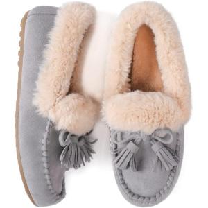 imageULTRAIDEAS Moccasins Women Slippers with Faux Fur Lining Microsuede House Shoes with Memory Foam and Nonslip Rubber Sole for Indoor and Outdoor