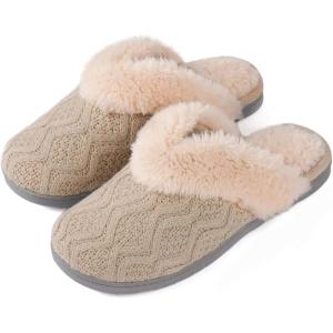 imageULTRAIDEAS Womens Comfy VRim Collar Knitted Scuff Slippers Ladies Fuzzy SlipOn House Slippers with NonSlip Rubber Sole