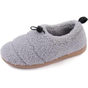 imageULTRAIDEAS Womens Cozy Faux Sherpa Fleece Slippers with Drawstring Memory Foam Closed Back House Shoes with Nonslip Rubber Sole for Indoor and OutdoorSherpa Grey