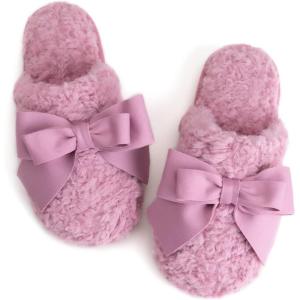 imageULTRAIDEAS Womens Fuzzy Slippers with Bow and Memory Foam Ladies Cute Slipon House Slippers for Indoor UsePurple