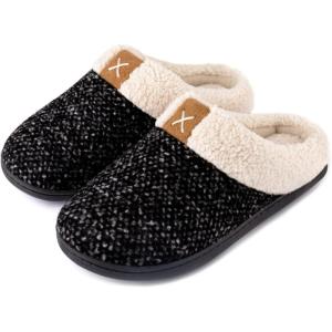 imageULTRAIDEAS Womens Indoor Bedroom Slipper with Memory Foam Gift for Women WoolLike House Shoe with AntiSkid Rubber Sole for LadiesBlack