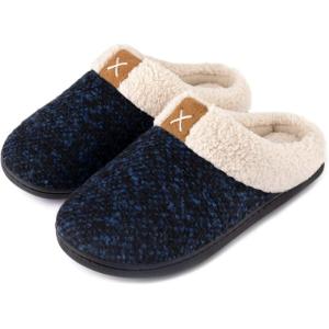 imageULTRAIDEAS Womens Indoor Bedroom Slipper with Memory Foam Gift for Women WoolLike House Shoe with AntiSkid Rubber Sole for LadiesDark Blue