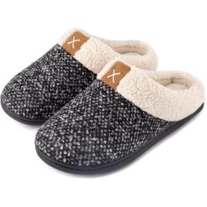 imageULTRAIDEAS Womens Indoor Bedroom Slipper with Memory Foam Gift for Women WoolLike House Shoe with AntiSkid Rubber Sole for LadiesGrey