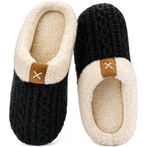 imageULTRAIDEAS Womens Indoor Bedroom Slipper with Memory Foam Gift for Women WoolLike House Shoe with AntiSkid Rubber Sole for LadiesKnit Black