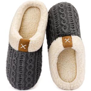imageULTRAIDEAS Womens Indoor Bedroom Slipper with Memory Foam Gift for Women WoolLike House Shoe with AntiSkid Rubber Sole for LadiesKnit Grey