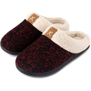 imageULTRAIDEAS Womens Indoor Bedroom Slipper with Memory Foam Gift for Women WoolLike House Shoe with AntiSkid Rubber Sole for LadiesRed