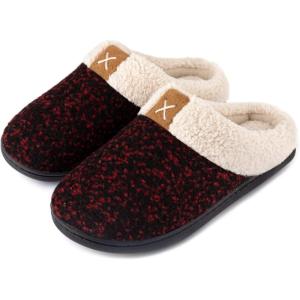 imageULTRAIDEAS Womens Indoor Bedroom Slipper with Memory Foam Gift for Women WoolLike House Shoe with AntiSkid Rubber Sole for LadiesWine