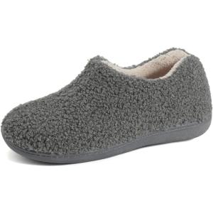 imageULTRAIDEAS Womens Indoor Loafer House Slippers with Memory Foam Ladies Warm Closed Back House Shoes with NonSlip Outdoor Rubber SoleTeddy Grey
