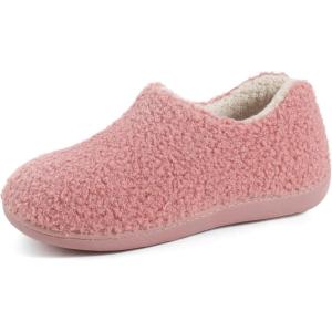 imageULTRAIDEAS Womens Indoor Loafer House Slippers with Memory Foam Ladies Warm Closed Back House Shoes with NonSlip Outdoor Rubber SoleTeddy Pink