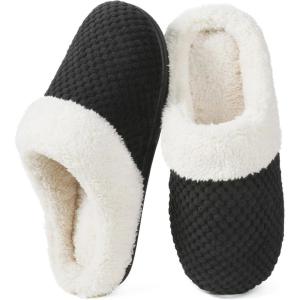 imageULTRAIDEAS Womens Lambhug Comfy Fleece House Slippers Memory Foam Slipon House Shoes Indoor OutdoorCrow Black