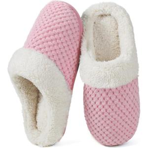 imageULTRAIDEAS Womens Lambhug Comfy Fleece House Slippers Memory Foam Slipon House Shoes Indoor OutdoorSalmon Pink