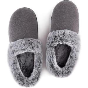 imageULTRAIDEAS Womens Memory Foam House Slippers with Hard Bottom Fur Lined House Shoes with NonSlip Rubber Sole for Indoor ampamp OutdoorBrown Grey