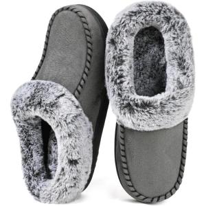 imageULTRAIDEAS Womens Memory Foam House Slippers with Hard Bottom Fur Lined House Shoes with NonSlip Rubber Sole for Indoor ampamp OutdoorDark Grey