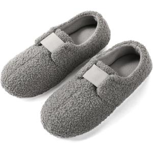 imageULTRAIDEAS Womens Soft Curly Fleece Closed Back Indoor Slippers House Slippers for Women With ElasticGrey