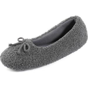 imageULTRAIDEAS Womens Velvet Ballerina Slippers Lightweight House Shoes with Bow and Indoor AntiSkid Soft Rubber SoleDark Grey