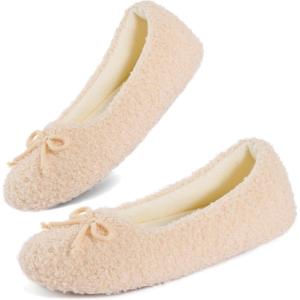 imageULTRAIDEAS Womens Velvet Ballerina Slippers Lightweight House Shoes with Bow and Indoor AntiSkid Soft Rubber SoleIvory