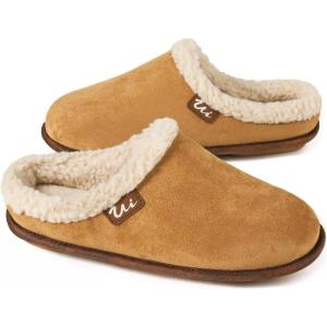 imageULTRAIDEAS Womens Warm Memory Foam Slippers Slipon Ladies Slippers with NonSlip Rubber SoleSuede Fleece Lined Indoor House ShoesCamel