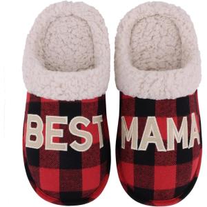imageshevalues Best Mama Papa House Slippers for Mom and Dad from Daughter Son Memory Foam Indoor Slippers for Women MenPlush Collar  Best Mama Buffalo Plaid
