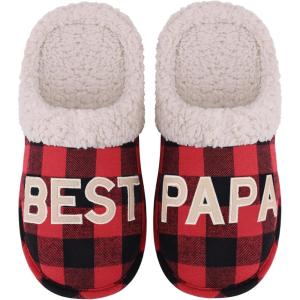 imageshevalues Best Mama Papa House Slippers for Mom and Dad from Daughter Son Memory Foam Indoor Slippers for Women MenPlush Collar  Best Papa Buffalo Plaid