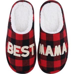 imageshevalues Best Mama Papa House Slippers for Mom and Dad from Daughter Son Memory Foam Indoor Slippers for Women MenSherpa Plush  Best Mama Buffalo Plaid