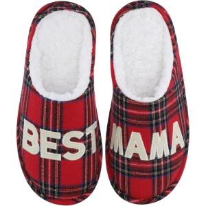 imageshevalues Best Mama Papa House Slippers for Mom and Dad from Daughter Son Memory Foam Indoor Slippers for Women MenSherpa Plush  Best Mama Tartan Plaid