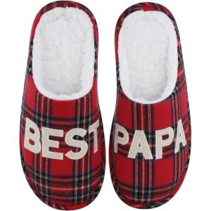 imageshevalues Best Mama Papa House Slippers for Mom and Dad from Daughter Son Memory Foam Indoor Slippers for Women MenSherpa Plush  Best Papa Tartan Plaid