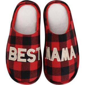 imageshevalues Best Mama Papa House Slippers for Mom and Dad from Daughter Son Memory Foam Indoor Slippers for Women MenTerry Cloth  Best Mama Buffalo Plaid