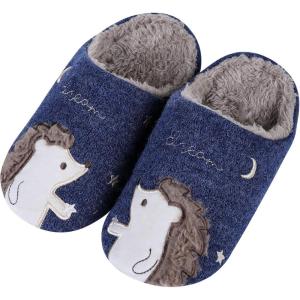 imageshevalues Fur Lined Animal Slippers for Kids Cute Girls Boys Unicorn Hedgehog House Shoes Fuzzy Embroidered Indoor Slippers WomenNavy Hedgehog