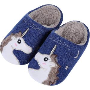 imageshevalues Fur Lined Animal Slippers for Kids Cute Girls Boys Unicorn Hedgehog House Shoes Fuzzy Embroidered Indoor Slippers WomenNavy Unicorn