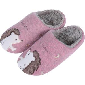 imageshevalues Fur Lined Animal Slippers for Kids Cute Girls Boys Unicorn Hedgehog House Shoes Fuzzy Embroidered Indoor Slippers WomenPink Hedgehog
