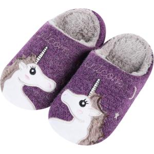 imageshevalues Fur Lined Animal Slippers for Kids Cute Girls Boys Unicorn Hedgehog House Shoes Fuzzy Embroidered Indoor Slippers WomenPurple Unicorn