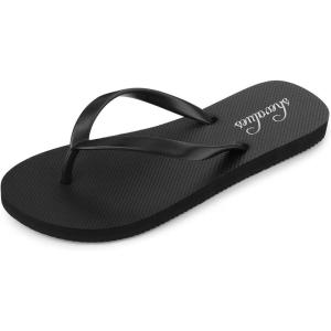 imageshevalues Slim Flip Flops for Women Beach Rubber Shower Shoes Basic Thong SandalsBlack