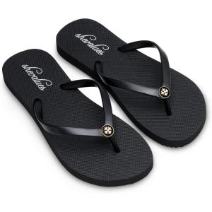 imageshevalues Slim Flip Flops for Women Beach Rubber Shower Shoes Basic Thong SandalsDesigner Black