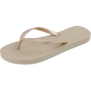 imageshevalues Slim Flip Flops for Women Beach Rubber Shower Shoes Basic Thong SandalsLight Gold