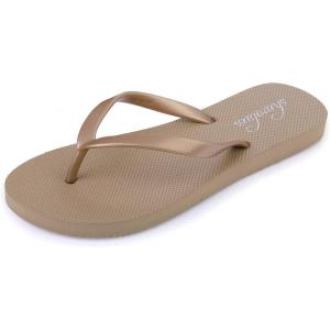 imageshevalues Slim Flip Flops for Women Beach Rubber Shower Shoes Basic Thong SandalsTan